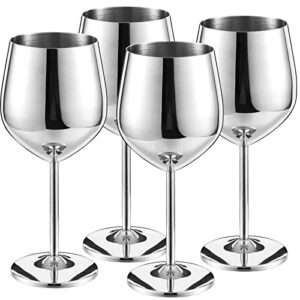 set of 4 stainless steel wine glass 18 oz silver unbreakable wine glasses elegant modern wine glasses portable metal wine glass wine cup with stems stainless steel wine tumbler for drinking goblets