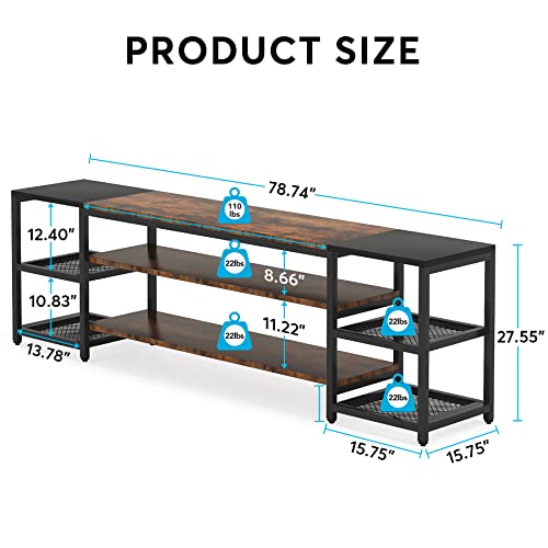 Tribesigns 78 Inch TV Stand for TVs up to 85 Inch, Media Entertainment Center Console Table, Industrial 3-Tier TV Console Table with Storage Shelves for Living Room, Entertainment Room