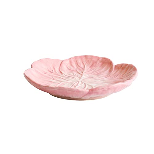 KOWMcp Dinner Plates Fun Green Pink Cabbage Salad Dinner Plate Flat Ceramic Round Shallow Dessert Plate Party Sushi Tray Cutlery (Color : Pink)