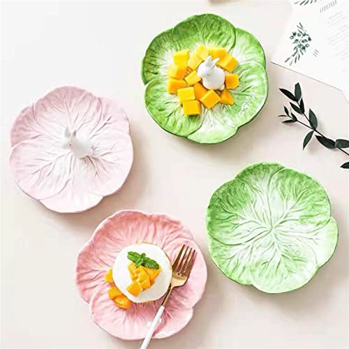 KOWMcp Dinner Plates Fun Green Pink Cabbage Salad Dinner Plate Flat Ceramic Round Shallow Dessert Plate Party Sushi Tray Cutlery (Color : Pink)