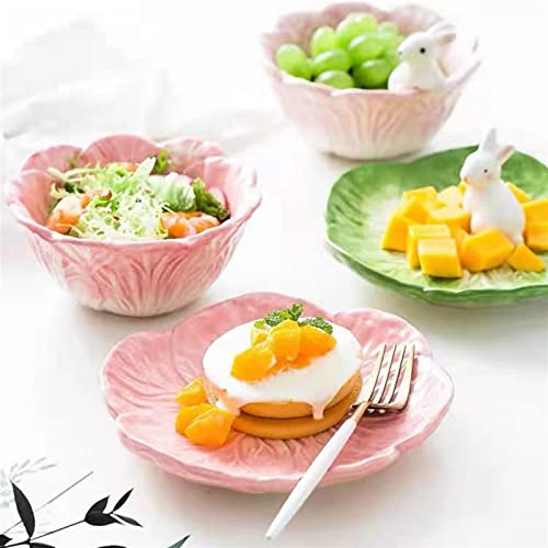 KOWMcp Dinner Plates Fun Green Pink Cabbage Salad Dinner Plate Flat Ceramic Round Shallow Dessert Plate Party Sushi Tray Cutlery (Color : Pink)