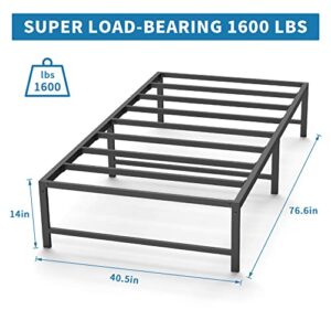 Mr IRONSTONE New Twin Bed Frame, 1600 lbs Load-Bearing, 14 Inch Platform Heavy Duty Steel Slats Support with Large Storage Space, Twin Size Bed Frame No Box Spring Needed, Easy Assembly, Noise-Free