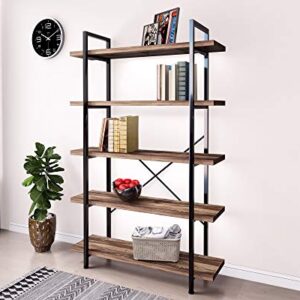 45MinST 5-Tier Vintage Industrial Style Bookcase/Metal and Wood Bookshelf Furniture for Collection,Vintage Brown, 3/4/5 Tier (5-Tier)