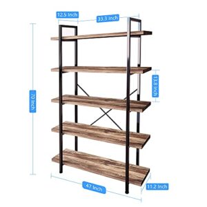 45MinST 5-Tier Vintage Industrial Style Bookcase/Metal and Wood Bookshelf Furniture for Collection,Vintage Brown, 3/4/5 Tier (5-Tier)