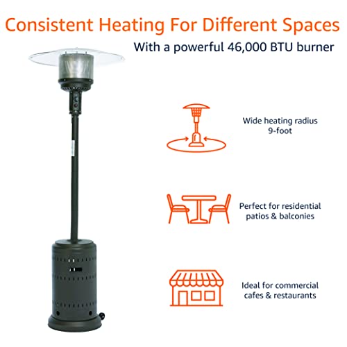 Amazon Basics 46,000 BTU Outdoor Propane Patio Heater with Wheels, Commercial & Residential - Sable Brown