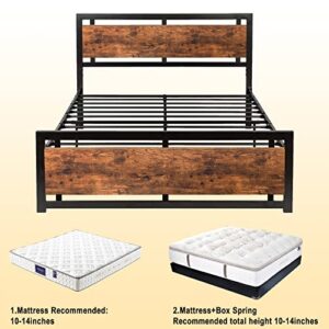 Codesfir King Size Bed Frame, Platform Metal Bed Frame King with Industrial Wood Headboard and 12 Strong Support Metal Legs, Easy Assembly, Noise-Free, No Box Spring Needed