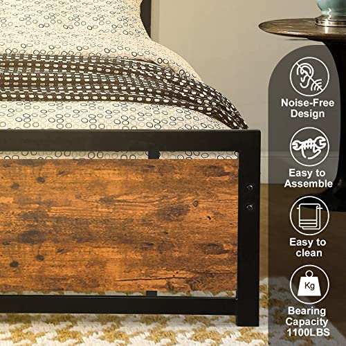 Codesfir King Size Bed Frame, Platform Metal Bed Frame King with Industrial Wood Headboard and 12 Strong Support Metal Legs, Easy Assembly, Noise-Free, No Box Spring Needed