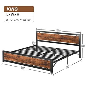 Codesfir King Size Bed Frame, Platform Metal Bed Frame King with Industrial Wood Headboard and 12 Strong Support Metal Legs, Easy Assembly, Noise-Free, No Box Spring Needed