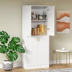 Cozy Castle 71" Tall Kitchen Pantry, Freestanding Pantry Cabinet with Adjustable Shelves and Doors for Kitchen, Dining Room, White