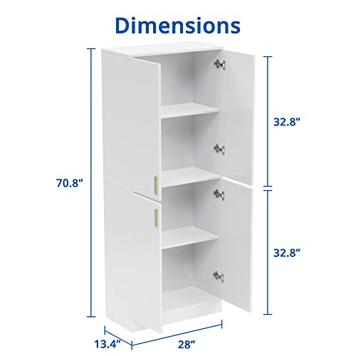 Cozy Castle 71" Tall Kitchen Pantry, Freestanding Pantry Cabinet with Adjustable Shelves and Doors for Kitchen, Dining Room, White