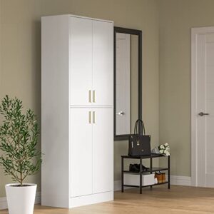 Cozy Castle 71" Tall Kitchen Pantry, Freestanding Pantry Cabinet with Adjustable Shelves and Doors for Kitchen, Dining Room, White