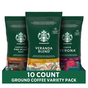 starbucks ground coffee variety pack—dark, medium, starbucks blonde roast—100% arabica—10 packets (2.5 oz each)
