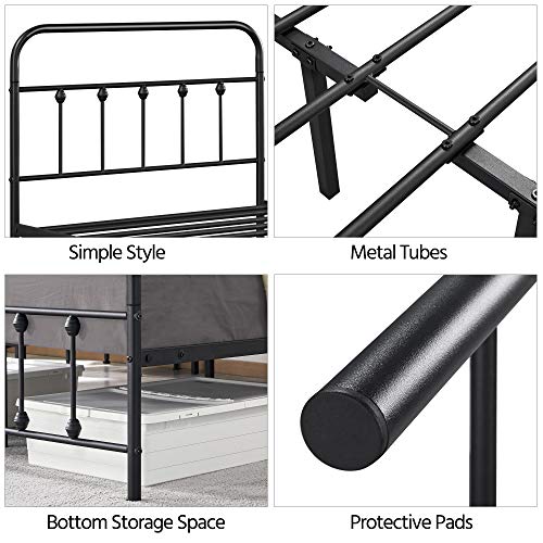 Topeakmart Twin Size Victorian Style Metal Bed Frame with Headboard/Mattress Foundation/No Box Spring Needed/Under Bed Storage/Strong Slat Support Black