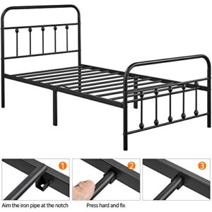 Topeakmart Twin Size Victorian Style Metal Bed Frame with Headboard/Mattress Foundation/No Box Spring Needed/Under Bed Storage/Strong Slat Support Black