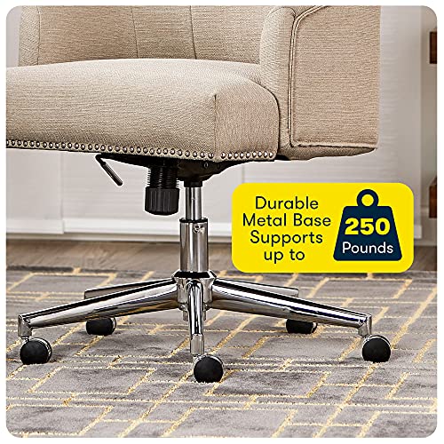 Serta Leighton Home Office Chair with Memory Foam, Height-Adjustable Desk Accent Chair with Chrome-Finished Stainless-Steel Base, Twill Fabric, Stoneware Beige