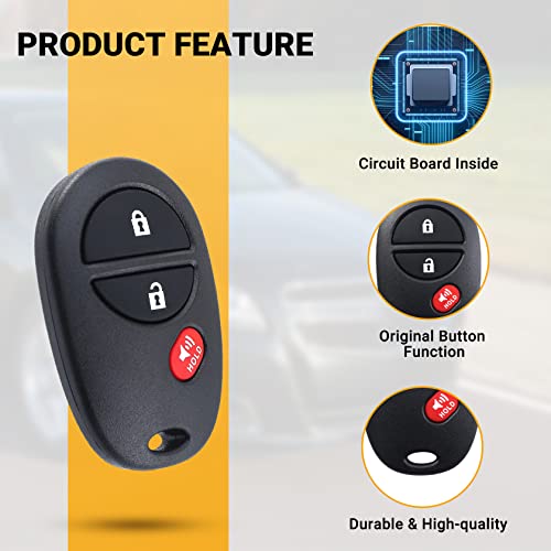 Key Fob Keyless Entry Remote Compatible with 2004-2015 Toyota Tacoma Tundra Sienna Sequoia 3 Buttons Car Key FCC: GQ43VT20T-2 Packs