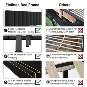 Flolinda Full Bed Frame with Velvet Upholstered Headboard, Wooden Sprung Slat Support Extend Mattress Life, Modern Platform Bed Frame No Box Spring Needed, Easy Assembly, Black