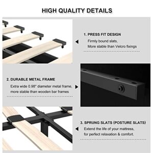 Flolinda Full Bed Frame with Velvet Upholstered Headboard, Wooden Sprung Slat Support Extend Mattress Life, Modern Platform Bed Frame No Box Spring Needed, Easy Assembly, Black