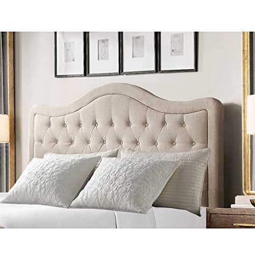 Rosevera Niana Adjustable Headboard with Fine Linen Upholstery and Button Tufting for Bedroom, Queen (U.S. Standard), Beige