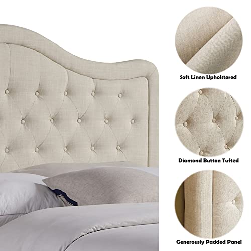 Rosevera Niana Adjustable Headboard with Fine Linen Upholstery and Button Tufting for Bedroom, Queen (U.S. Standard), Beige
