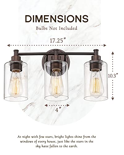 FEMILA 3-Light Vanity Light,Farmhouse Bathroom Light Fixtures,Metal Wall Sconce with Clear Glass Shade,Oil Rubbed Bronze Finish,4FYC56B-3W ORB