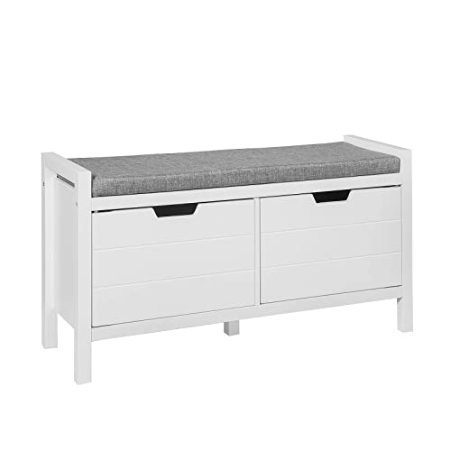 Haotian FSR63-W, White Shoe Bench Shoe Rack Shoe Cabinet Hallway Storage Bench with Seat Cushion