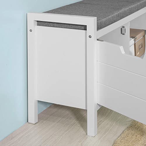 Haotian FSR63-W, White Shoe Bench Shoe Rack Shoe Cabinet Hallway Storage Bench with Seat Cushion