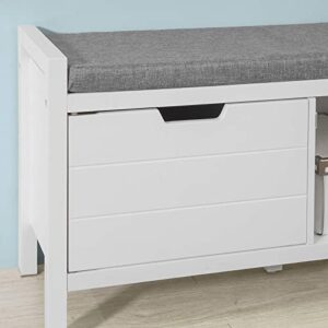 Haotian FSR63-W, White Shoe Bench Shoe Rack Shoe Cabinet Hallway Storage Bench with Seat Cushion