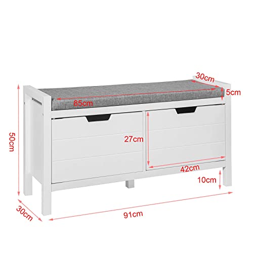 Haotian FSR63-W, White Shoe Bench Shoe Rack Shoe Cabinet Hallway Storage Bench with Seat Cushion