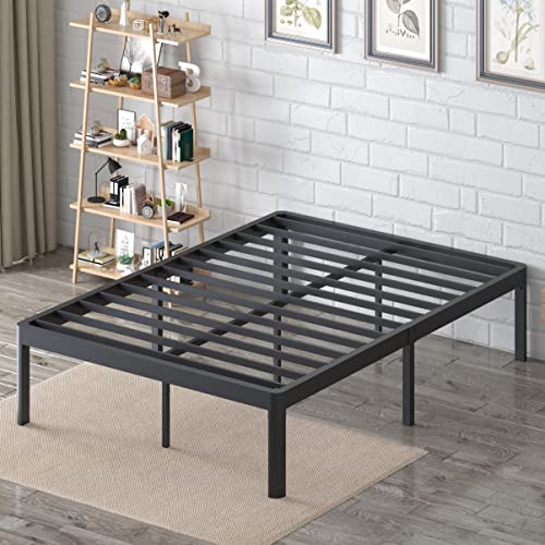 FUIOBYVV Full Size Bed Frame with Round Corner Edge Legs, 14 Inch Heavy Duty Support 3500 lbs Metal Platform Bed Frame Full, No Box Spring Needed/Non-Slip/Steel Slat Support/Noise Free