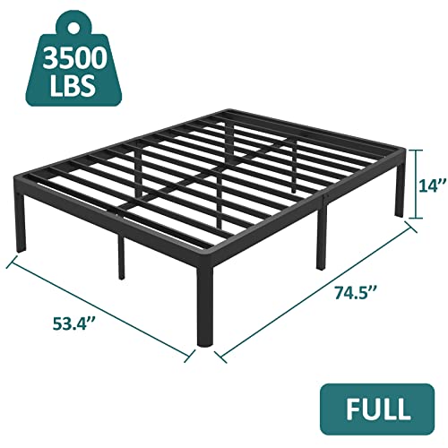 FUIOBYVV Full Size Bed Frame with Round Corner Edge Legs, 14 Inch Heavy Duty Support 3500 lbs Metal Platform Bed Frame Full, No Box Spring Needed/Non-Slip/Steel Slat Support/Noise Free