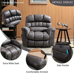 CANMOV Large Power Lift Recliner Chairs with Massage and Heat for Elderly Big People, Heavy Duty Electric Faux Leather Reclining Chairs with USB Port and 2 Side Pockets, Grey