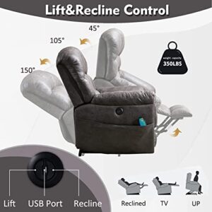 CANMOV Large Power Lift Recliner Chairs with Massage and Heat for Elderly Big People, Heavy Duty Electric Faux Leather Reclining Chairs with USB Port and 2 Side Pockets, Grey