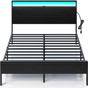 rolanstar bed frame with charging station, full bed frame with led lights headboard, metal platform bed frame, strong slats support, 10.2” under bed storage clearance, no box spring needed, noise free