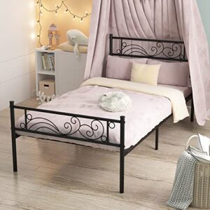 weehom metal bed frame twin with bed storage,no box spring needed,heavy duty steel slats support for boys girls teens students adults black