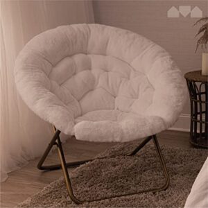 Milliard Cozy Chair/Faux Fur Saucer Chair for Bedroom/X-Large (White)