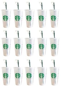 starbucks 15 pack bundle – reusable frosted 24 oz cold cup with lid and green straw w/stopper