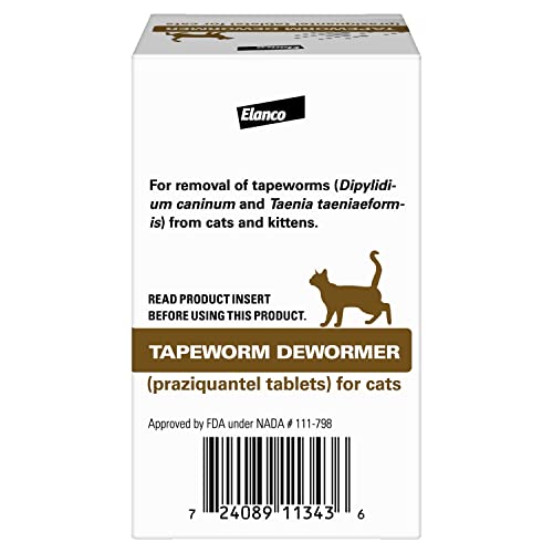 Elanco Tapeworm Dewormer (praziquantel tablets) for Cats and Kittens 6 Weeks and Older, 3-count