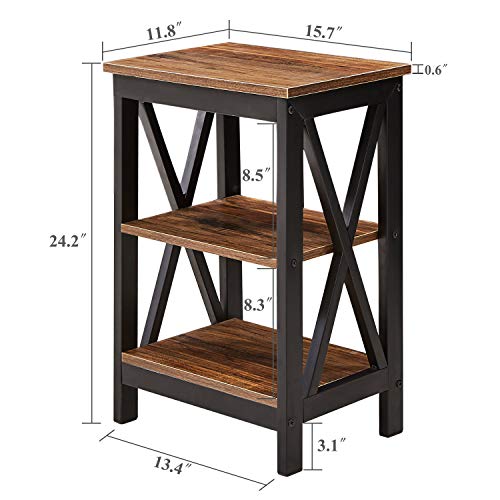 VECELO Versatile Side/End Table with Storage Shelf Nightstands for Living Room,Bedroom Furniture (Set of 2), Shelves, Retro Brown