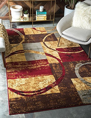 Unique Loom Barista Collection Modern, Abstract, Vintage, Distressed, Urban, Geometric, Rustic, Warm Colors Area Rug (5' 0 x 8' 0 Rectangular, Multi/Beige)