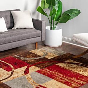 Unique Loom Barista Collection Modern, Abstract, Vintage, Distressed, Urban, Geometric, Rustic, Warm Colors Area Rug (5' 0 x 8' 0 Rectangular, Multi/Beige)