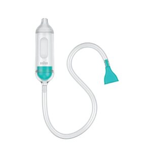 braun manual nasal aspirator – quickly and gently clear stuffed infant noses – toddler and baby nasal aspirator with two nose tips