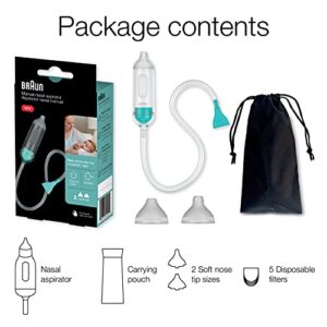 Braun Manual Nasal Aspirator – Quickly and Gently Clear Stuffed Infant Noses - Toddler and Baby Nasal Aspirator with Two Nose Tips