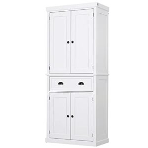 homcom 72″ traditional freestanding kitchen pantry cupboard with 2 cabinet, drawer and adjustable shelves, white