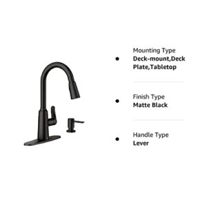 Moen Edwyn 87028BL Matte Black 1-Handle Deck-Mount Pull-Down Handle Kitchen Faucet (Deck Plate Included)