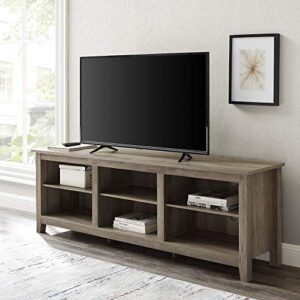 walker edison wren classic 6 cubby tv stand for tvs up to 80 inches, 70 inch, grey wash