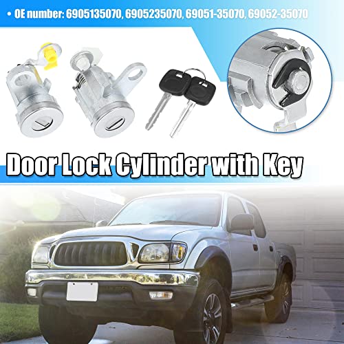 X AUTOHAUX 1 Pair Door Lock Cylinder Set Kit with 2 Keys for Toyota Tacoma 1995-2004 DL-107 DL108R Front Driver and Passenger Side Door Lock Set Tumbler with Key 6905135070 6905235070 LH RH