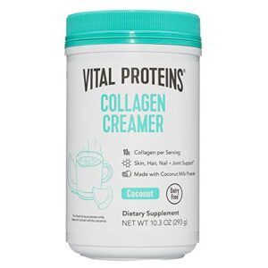 vital proteins collagen coffee creamer, non dairy & low sugar powder with collagen peptides supplement – supporting healthy hair, skin, nails with energy-boosting mcts – coconut 10.3oz