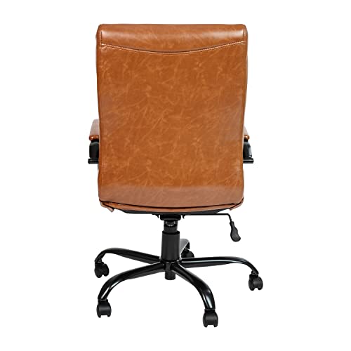 Flash Furniture Whitney High Back Desk Chair - Brown LeatherSoft Executive Swivel Office Chair with Black Frame - Swivel Arm Chair