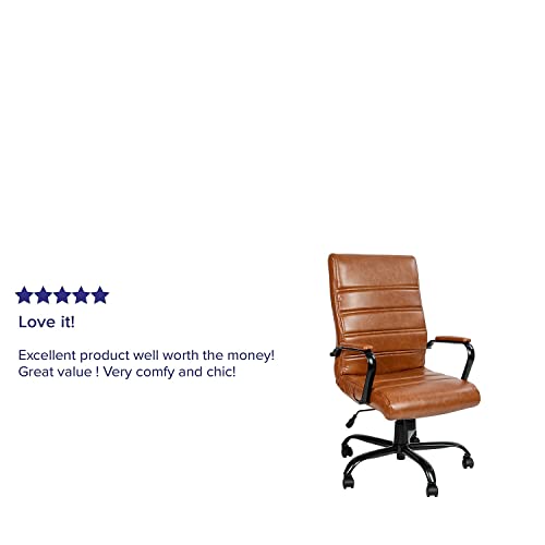 Flash Furniture Whitney High Back Desk Chair - Brown LeatherSoft Executive Swivel Office Chair with Black Frame - Swivel Arm Chair